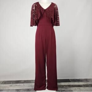 Scarlett Evening Jumpsuit 14 Tall Womens Special Occasion Lace Straight Maroon